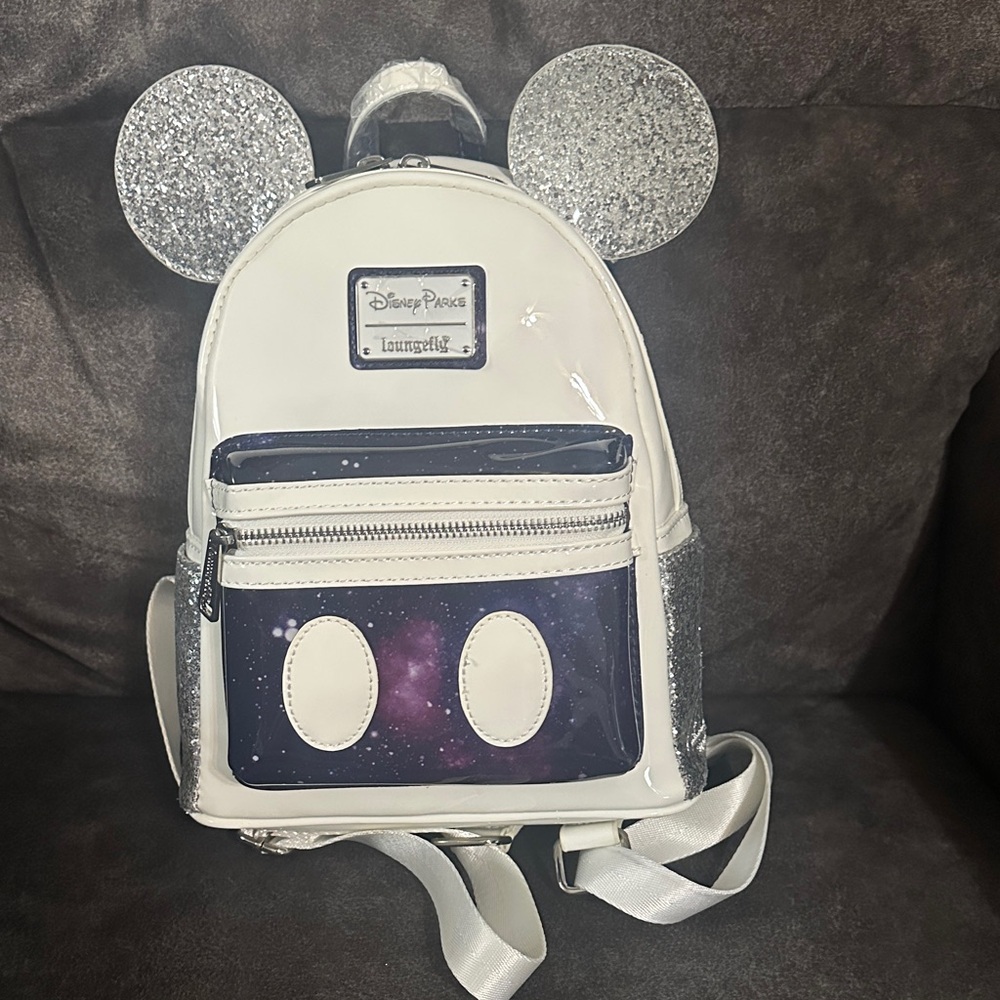 Loungefly Disney Parks Space Mountain Silver and White Mickey Mouse Backpack